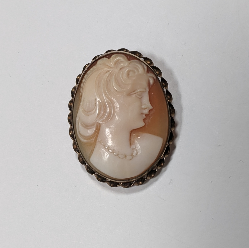 Vintage Silver Tone Setting Brooch Pendant Cameo